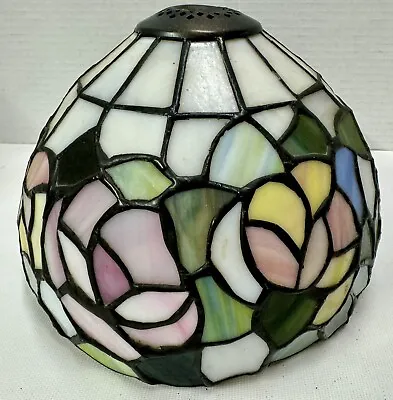 Small Vintage Leaded Stained Glass Lampshade Floral Harp 5.5  Tall 8  Diameter • $35.92