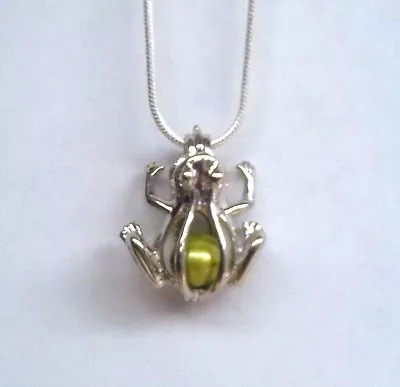 Make A Wish Pearl Cage Pendant Necklace - Frog - 925 Chain+Pearl Included • $11.95