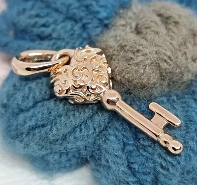 Genuine Pandora Rose Gold Regal Key Pendant Charm   💕 ALE MET • £35