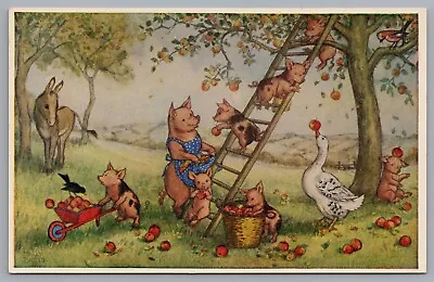 Dressed Animals Pig Piglets Picking Apples Medici Society Molly Brett Postcard • $5.99