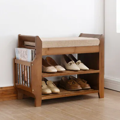 $168 • Buy Wooden Bamboo Shoe Rack Storage Shelf Organizer Shoe Changing Stool Bench Seat