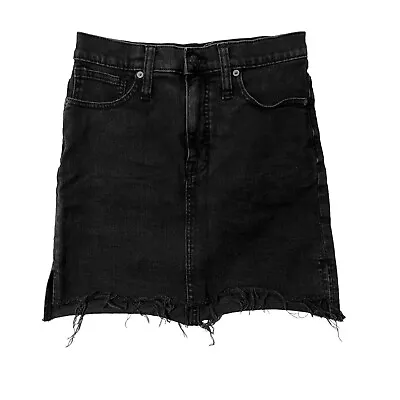 Madewell Skirt 24 Stretch Denim Mini In Lunar Wash Faded Black Raw Edge Womens • $16.95