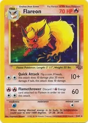 Flareon - 3/64 - Pokemon Jungle Unlimited Holo Rare Card WOTC NM • $42.97