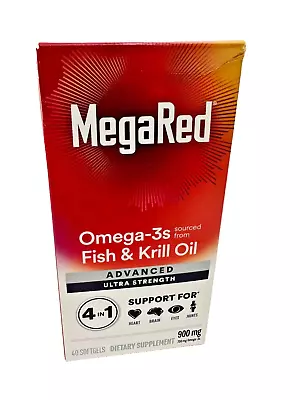 MegaRed - Advanced 4 In 1 Omega-3s Fish Krill - 900 Mg - 40 SoftGels EXP 04/2024 • $14.99