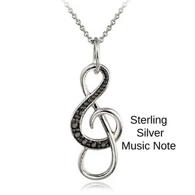 Infinity Music Note Charm Pendant Necklace Black CZ Music Note Pendant Jewelry • $8.99