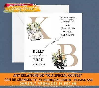 Personalised Wedding Day Card Initials Son Daughter In Law Brother Sister Bride • £2.95