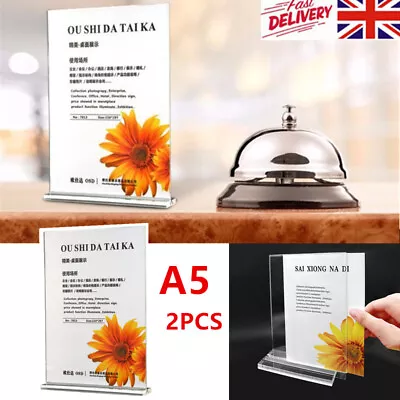 2 Pcs Acrylic Sign Holder T Shape Table Menu Display Stand Vertical Double Sided • £10.55