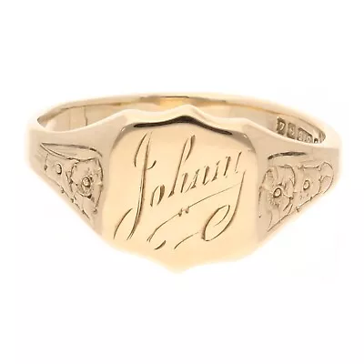 Vintage 9Carat Yellow Gold 'Johnny' Signet Ring (Size Z) 12x13mm Head • $372.27