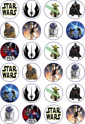 24 Star Wars Premium Cupcake Cake Toppers Edible Rice Wafer Paper Decorations • £2.99