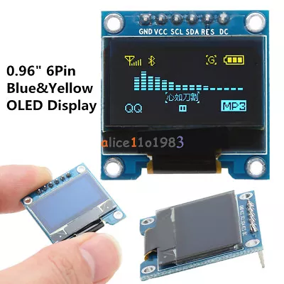 0.96  6Pin Blue&Yellow OLED Display Module IIC I2C SPI For Arduino Raspberry Pi • $2.44