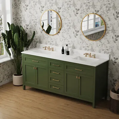 Bathroom Vanity Double Table 72 Inch Ceramic Vessel Sink Vanity Combo • $1491.49