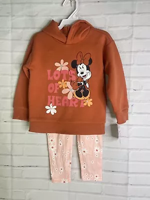 Disney Minnie Mouse Girls 2 Piece Hoodie Top Floral Pants Outfit Set Girls 3T • $20