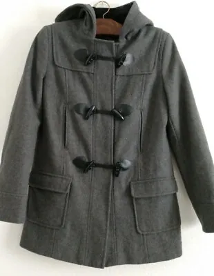 Merona Dress Pea Coat Large Gray Hood  Toggle Buttons Wool Blend Winter Jacket • $34.99