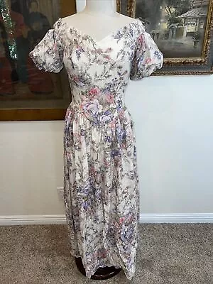 Vintage 1990’s Cottage Core Long Floral Evening Gown Off The Shoulders Bianchi • $75