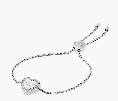 New MICHAEL KORS HERITAGE SILVER CRYSTAL HEART CHAIN BRACELET MKJ5390040 • $45