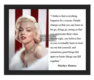 Marylin Monroe  I Believe Everything Happens For A Reason  8x10 Framed Photo • $19.99