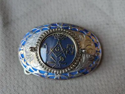 Vintage FREE MASON Belt Buckle BRASS Inlay Coin WESTERN Cowboy • $39.95