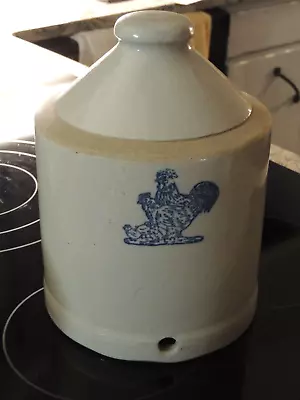 Antique Vintage Stoneware Crock Chicken Rooster Water Trough Feeder Dome Top • $65.95