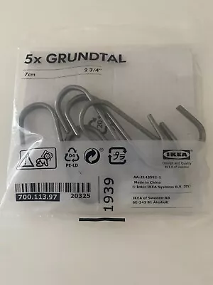 New Ikea Grundtal Hooks 700.113.97 Stainless Steel 7cm Brand New Pack Of 5 • £9.99