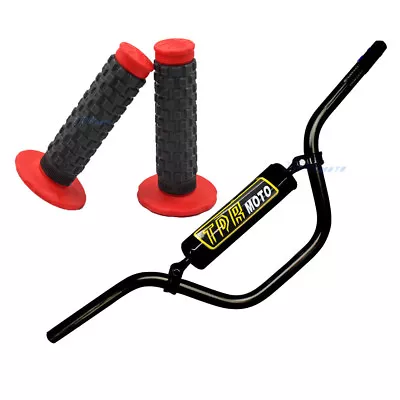 Low Rise Motorbike Handlebar 7/8  22mm Dirt Bike  REd With Handle Grips • $31.09