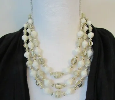 Multi Strand White Gold Beaded Signed W Germany Necklace Hook Clasp B3 • $21