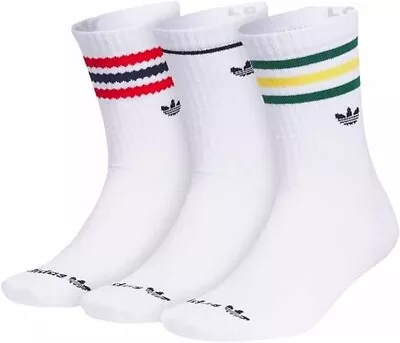 3 Pair Mens Adidas Originals Roller Crew Graphic Socks White Size Large • $17.09