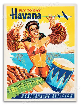 1950s Cuba - Fly To Gay Havana - Vintage Cuban Travel Poster - 18x24 • $13.95