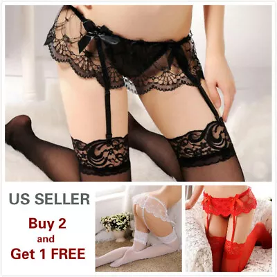 Sexy Women's Lace Garter Belt Thigh-Highs Stockings Set Type C • $8.99