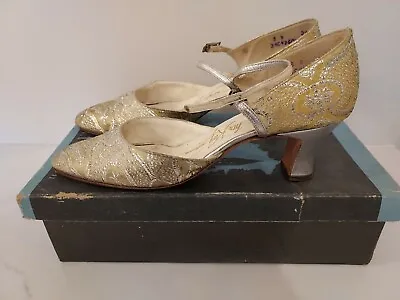 Vintage 1950s Monte Mr. Kay Exclusive Gold & Silver SHINY WOMENS SHOES 8 Narrow • $45