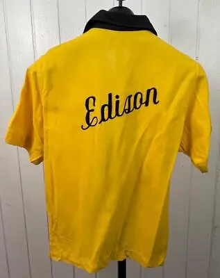 Vintage Ten Strike By King Louie Bowling Shirt Sz Med 1960's Yellow S/S  Edison  • $125
