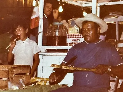 2S Photograph  Mexican Sugar Cane Farmer Vendor Booth Kids 1980's • $14.97