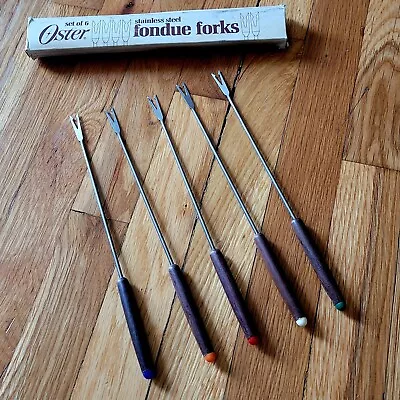 Vintage OSTER Fondue Forks - MCM Walnut / Multi Color/ Set Of 5 Stainless Steel • $29.78