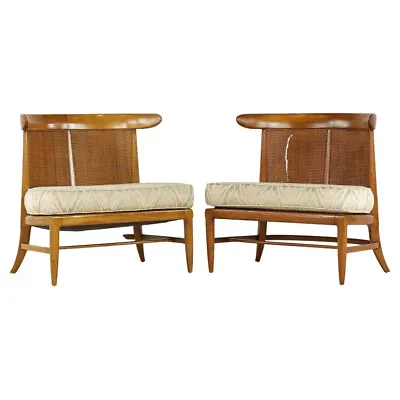 John Lubberts Lambert Mulder For Tomlinson MCM Cane And Walnut Slipper Chairs • $6347