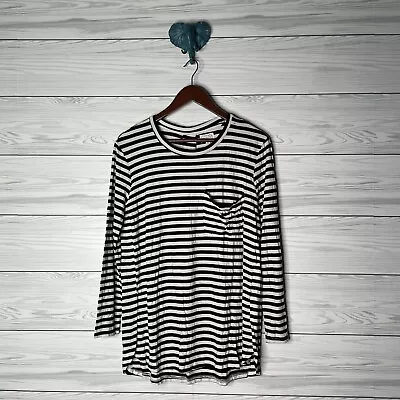 Mudpie Black White Striped Long Sleeve Jersey Knit Tee Shirt Top Womens Medium • $19.80