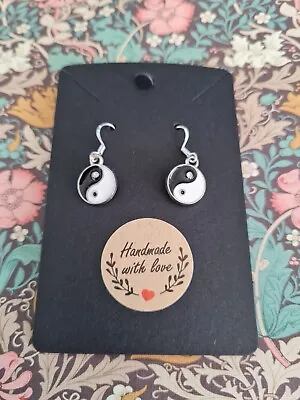 Handmade 925 Silver Plated Hypoallergenic Yin And Yang Dangle Drop Earring • £3.99