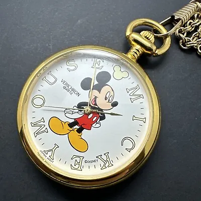 DISNEY VERICHRON  Mickey Mouse Open Face Pocket Watch New Battery • $26.85