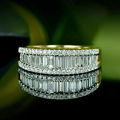 2Ct Baguette Lab Created Diamond Eternity Wedding Band 14K Yellow Gold Plated • $94.39