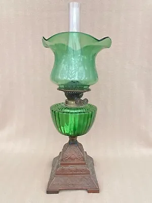 Antique Complete Green Glass Oil Lamp • £110