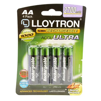 4 X Lloytron AA 2700 MAh Rechargeable Batteries NiMH LR6 HR6 MN1500 2600 • £7.49