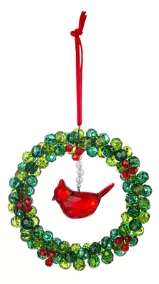 Ganz Crystal Expressions Acrylic 4.25  Cardinal Berry Wreath Ornament • $12.50