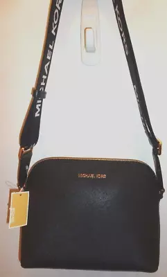 Michael Kors Dome Black Leather LG Crossbody W/ WEBBING STRAP Bag R$228 NWT • $18.50