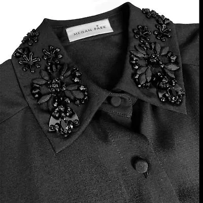 MEGAN PARK Top Womens Small Black Silk Beaded Embellished Button Down Shirt 1 • $42