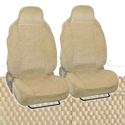 Beige Car Seat Covers 2pc Checkered Cloth Scottsdale Style Premium High Back • $35.90