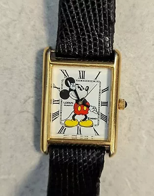 Vintage Lorus By Seiko Rectangle Disney Mickey Mouse Watch Gold Case V515-5150  • $44