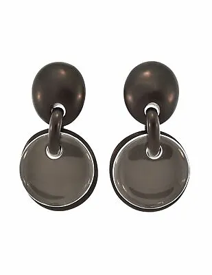 Monies Vintage Black Ebony Wood Clear Double Disc Dangle Earrings • $225