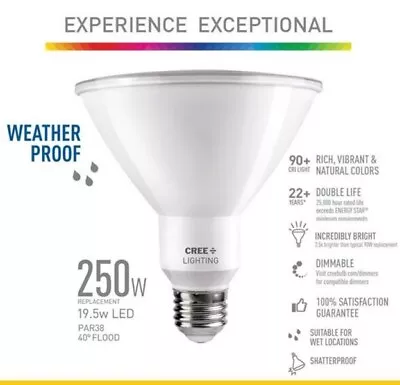 Cree 250-Watt Equivalent PAR38 Weatherproof LED Dimmable Flood Light 40 Degree • $21.97