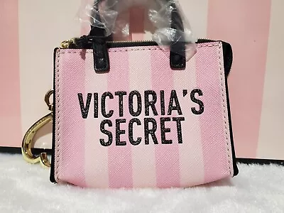 VICTORIA SECRET Striped Glitter Logo Zip Coin Pouch/keychain Brand New  • $28