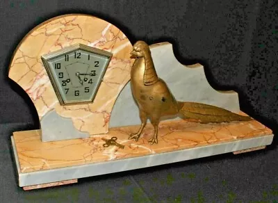 RARE Original Fritz Marti Art Deco Bronze Pheasant Sculpture Marble Mantel Clock • $2600