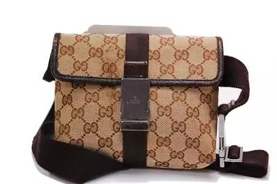 Auth Gucci GG Canvas Monogram Waist Belt Bum Bag Fanny Pack Brown 0330a • $198