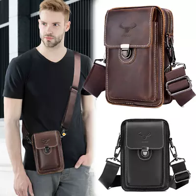 BAIGIO Mens Messenger Shoulder Bag Genuine Leather Crossbody Waist Belt Pack • £17.99